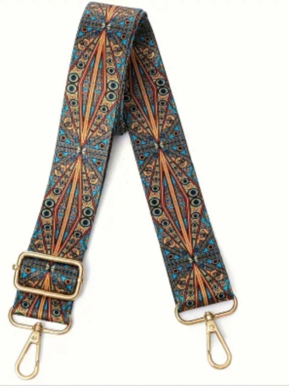 Boho Geometric Jacquard Bag Strap in Teal & Rust